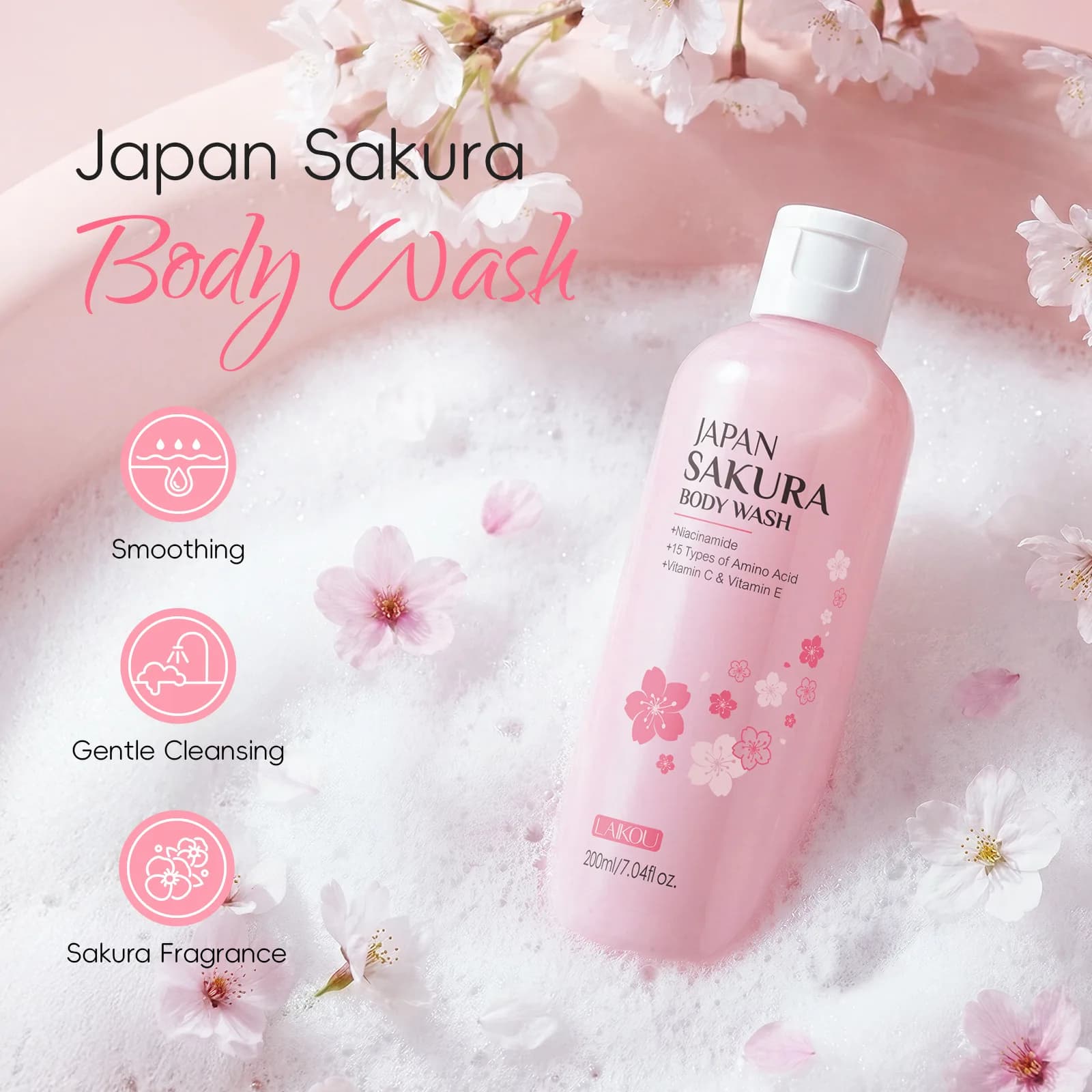 Gel douche LAIKOU Sakura, hydratation longue durée, parfum longue durée, mousse douce, produit de nettoyage corporel, bain, 100 ml