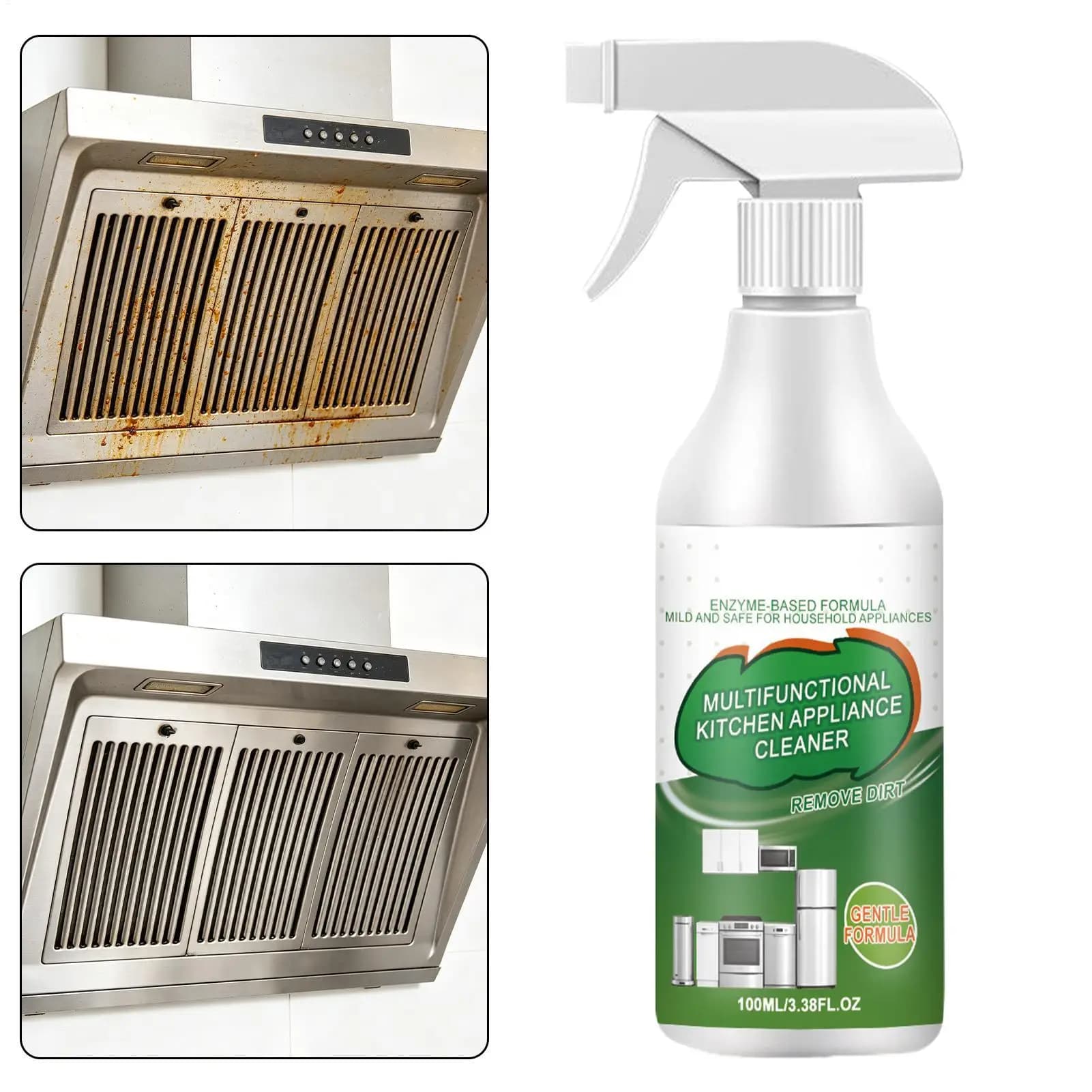 Spray Nettoyant 100ml – Dégraissant Cuisine Sans Effort pour Plaques de Cuisson, Fours, Hottes Aspirantes – Outil de Nettoyage de Cuisine