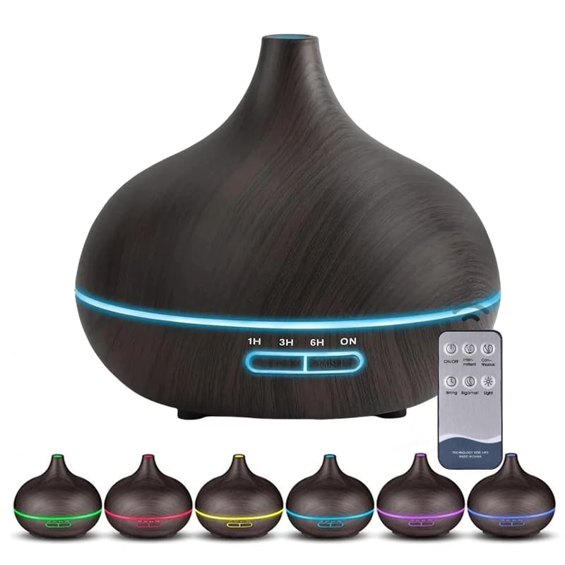 Diffuseur d'arômes USB en bois, diffuseur d'huiles essentielles avec 7 lumières LED pour documents et télécommande, humidificateur d'air USB 62, 550ml