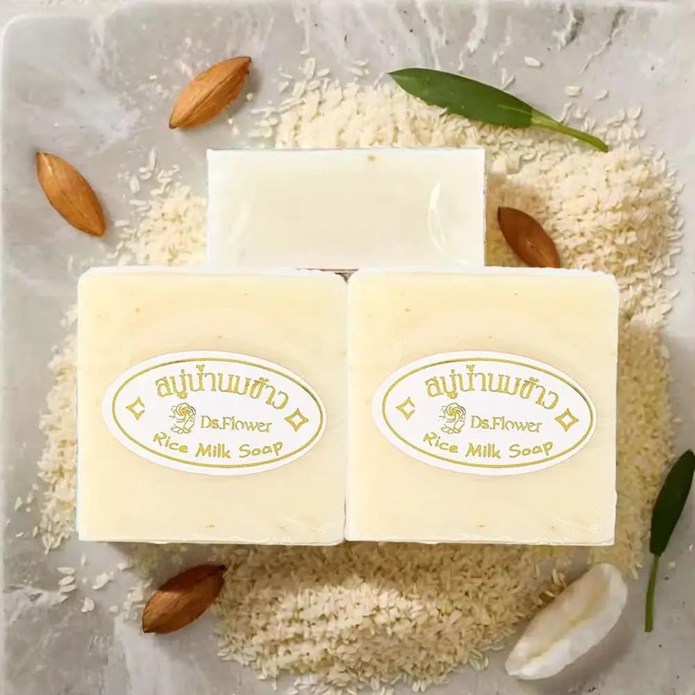 Savon au Lait de Riz Original en Gros, Savon Artisanal au Lait de Riz Hydratant et Contrôle du Sébum pour le Corps et le Visage, 1/2/3 PIÈCES