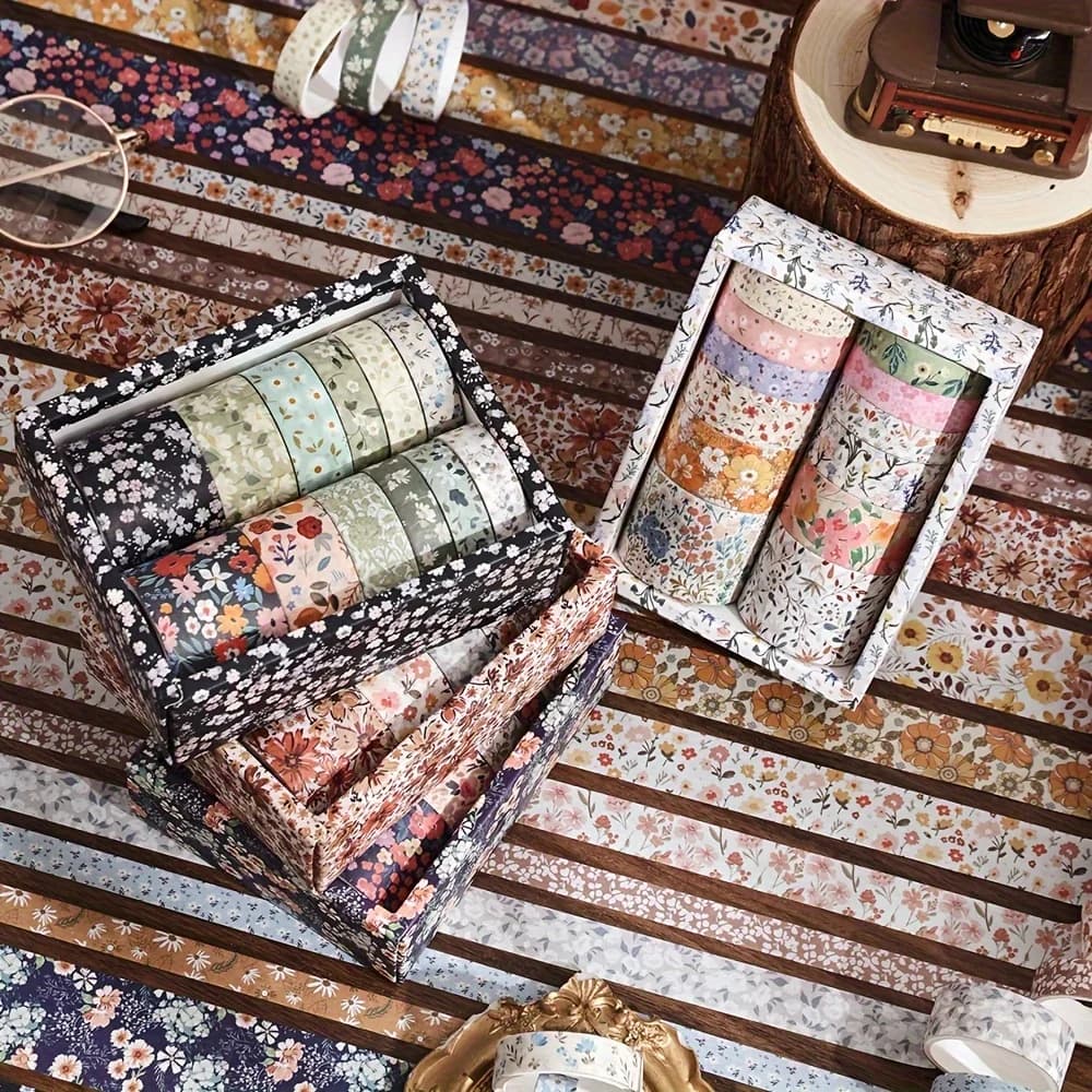 Ensemble de rubans Washi floraux Vintage, 12 rouleaux, rubans de masquage décoratifs pour bricolage, Scrapbooking, planificateur de Journal à puces, emballage cadeau