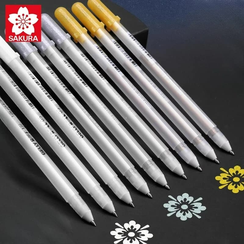 SAKURA Gelly Roll surligneur blanc argent or pour dessin de carte noire dessin à la main bande dessinée peinture conception dessiné à la main