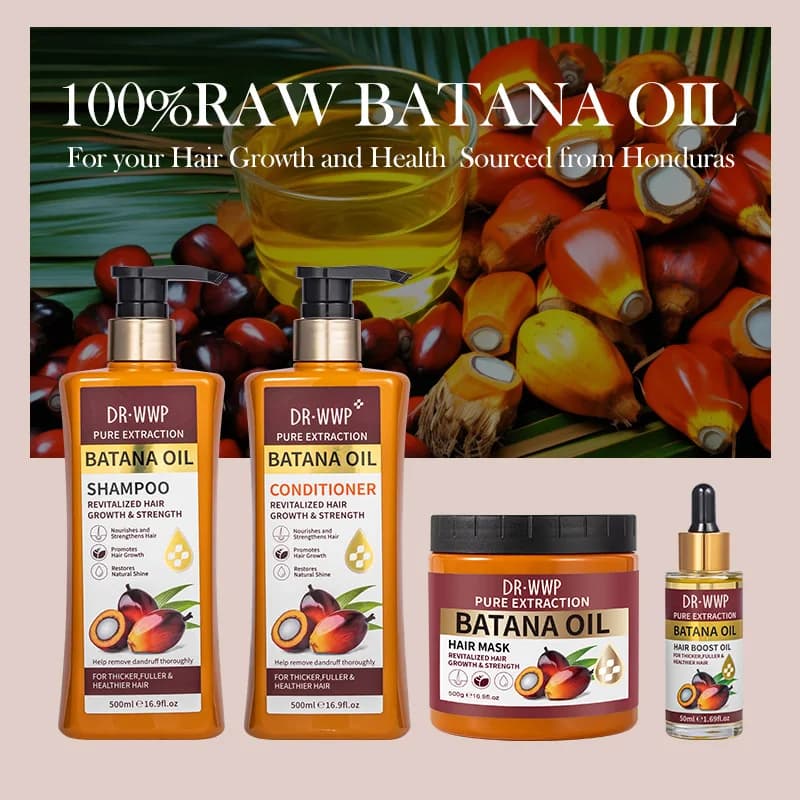 Ensemble shampoing et revitalisant à l'huile de Batana de 500 ml pour un soin hydratant, adoucissant les cheveux et améliore la sécheresse et les frisottis