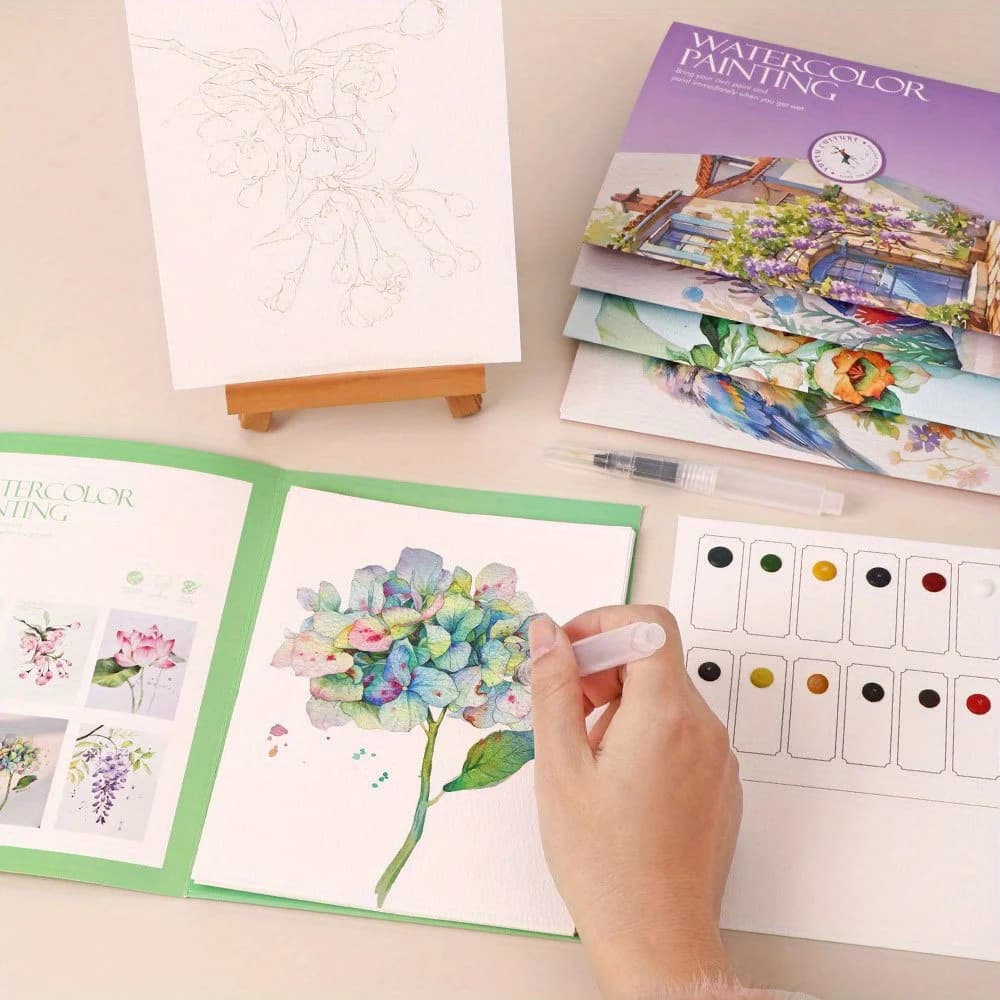 Ensemble de cahiers d'exercices d'aquarelle pour débutants, avec pinceau, fournitures artistiques et outils d'artisanat, cadeau idéal pour les amateurs de peinture