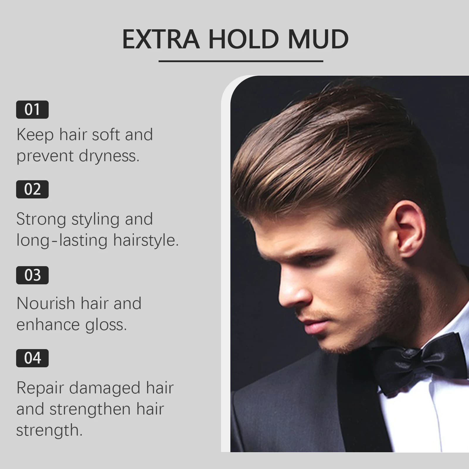 Cire coiffante pour hommes, forte tenue, réduit les frisottis, finition mate, douceur longue durée, Non collant, Tome Flyaways, Gel coiffant pour hommes