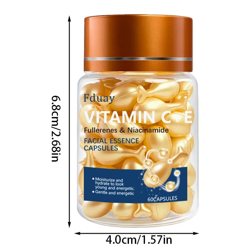 Capsules de sérum à la vitamine C+E, capsules d'essence à usage unique, hydratantes et nourrissantes pour la peau du visage, 60 capsules/flacon - 1 flacon
