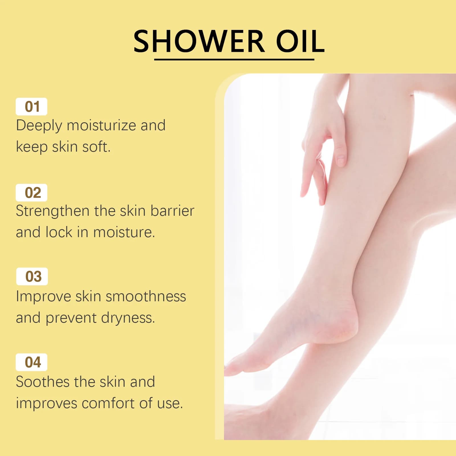 OceAura huile de douche huile d'amande douce nettoyage du corps peau lisse barrière réparation hydratation profonde améliorer la sécheresse huile de noix de coco huile de bain