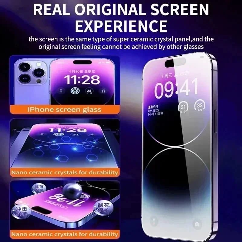 Protecteur d'écran, revêtement oléophobe, sans poussière, Installation facile, pour iPhone 14 11 13 12 15 Pro Max Mini XS X XR 17 16 Plus, verre