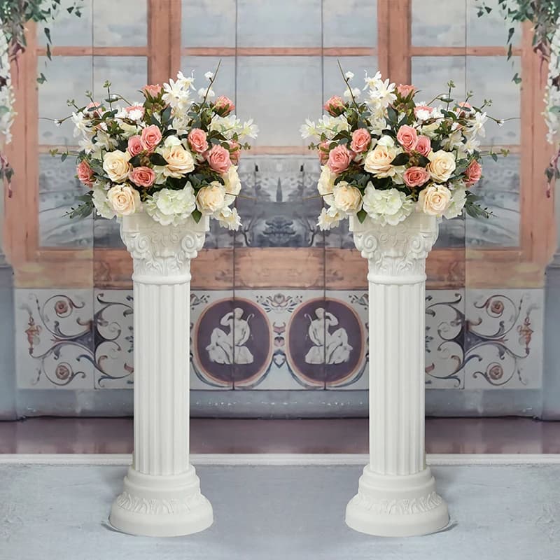Colonnes romaines rondes, pilier vertical, Arches, Pots de fleurs, route européenne, scène de fête de mariage, Pots de fleurs en plastique, décorations