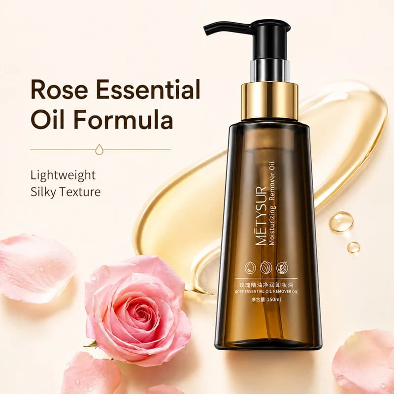 Démaquillant à l'huile essentielle de rose 150ml, huile nettoyante en profondeur, nettoyant doux pour le visage, les yeux et les lèvres, démaquillant waterproof