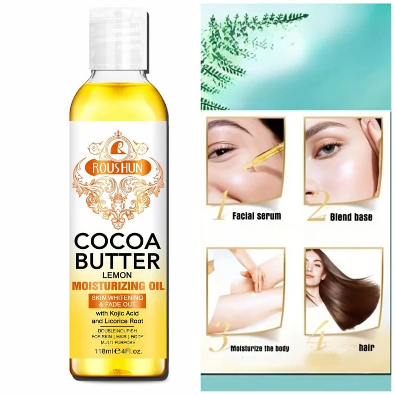 118ML Cocoa Butter Body OILlHuile de soin de la peau hydrate et nourrit