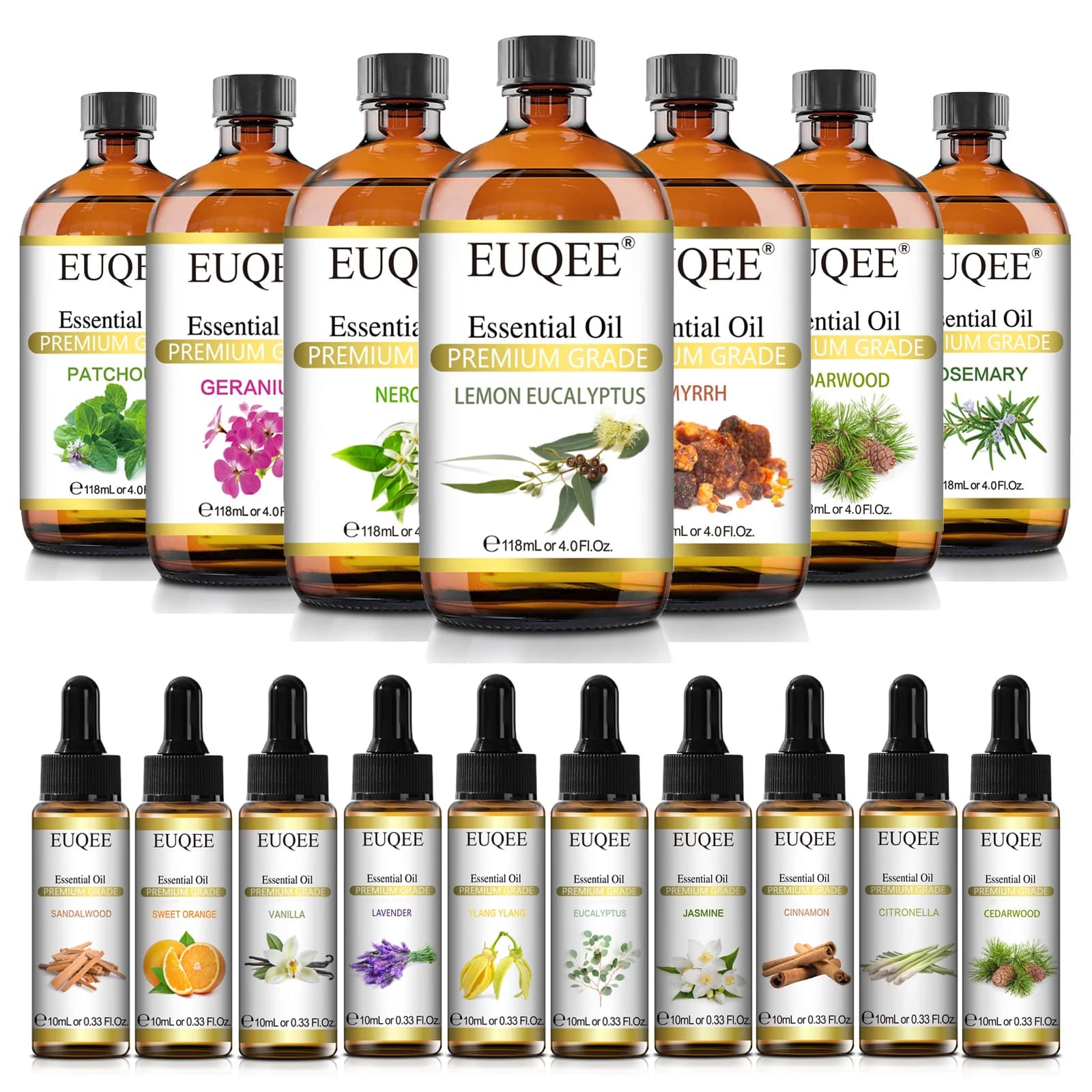 EUQEE 10 ml/118 ml huile essentielle d'aromathérapie pour diffuseur-arergamot Eucalyptus bois de santal cannelle lavande arôme huiles essentielles