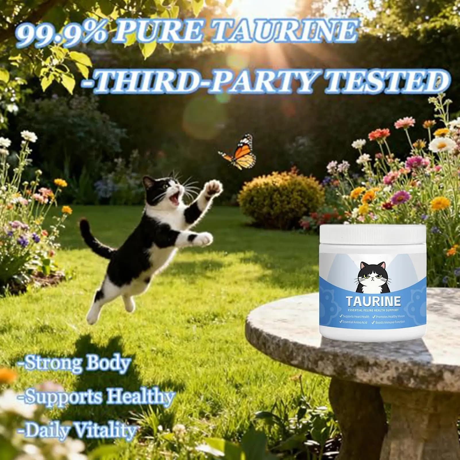 Compléments pour chats : Poudre hydrosoluble pour la santé oculaire et compléments cardiaques à mélanger dans la nourriture, pour l'entretien quotidien des chatons et des chats seniors, à la maison et