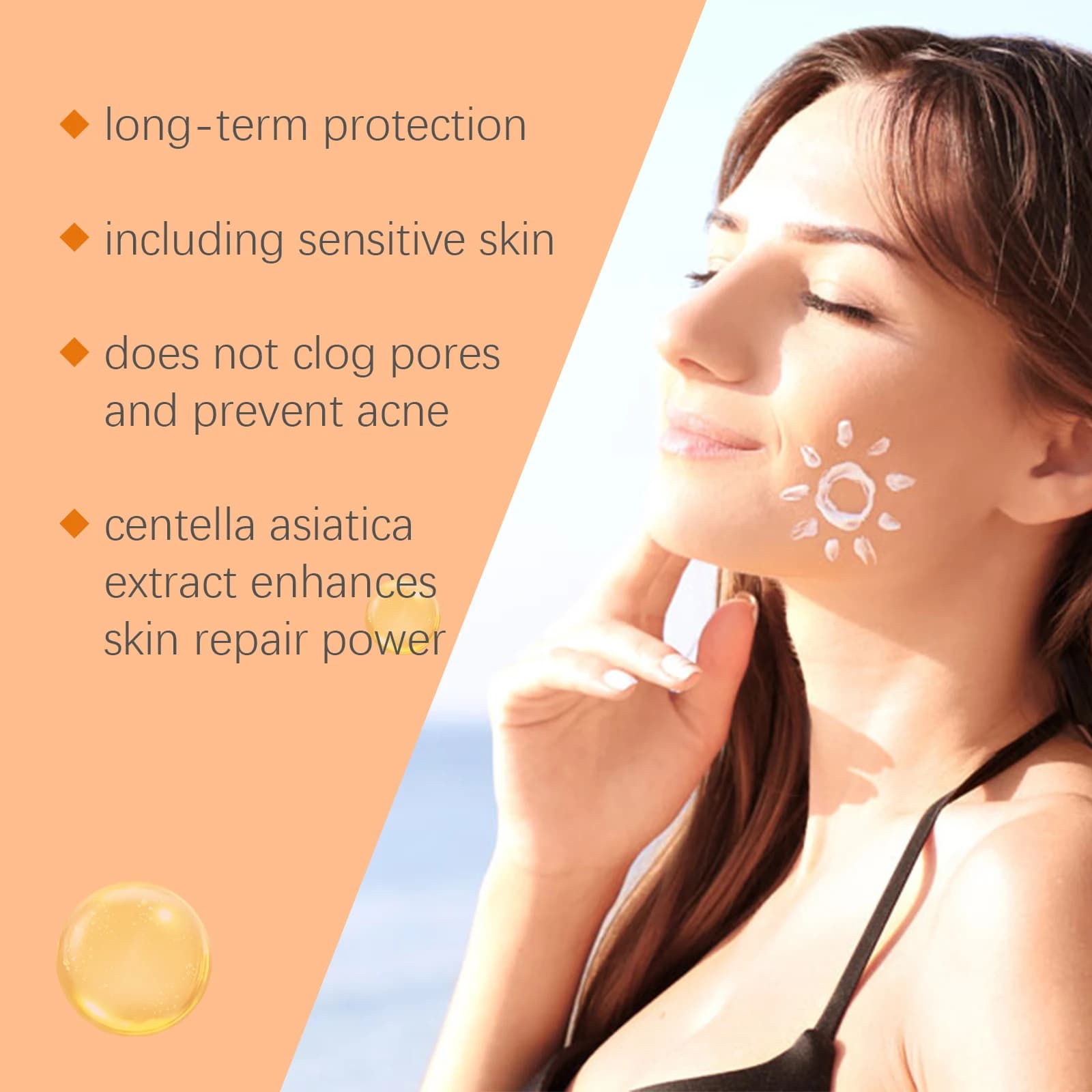 Crème solaire longue durée pour le visage Spf 60 +, protection UV, étiquettes de nuit, hydratant, isolation, gratitude, produits de soins de la peau