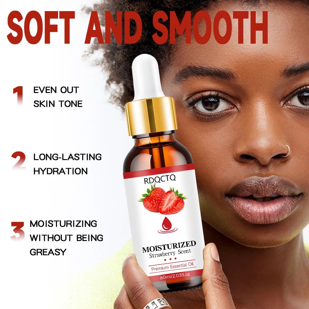 Huile essentielle hydratante parfumée à la fraise - Huile de massage corporelle hydratante au parfum fruité pour les soins de la peau sèche SPA relaxant