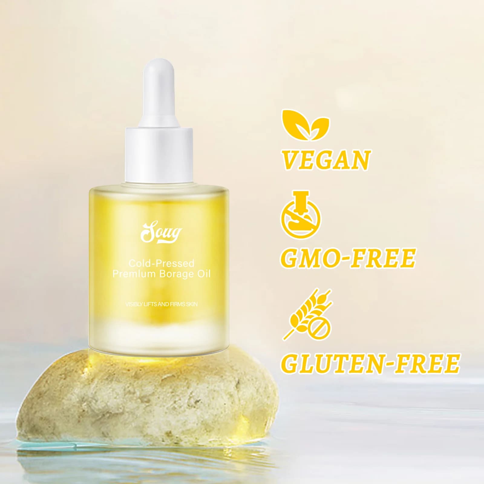 Huile de Borage pressée – Huile pour le visage 100 % pure et naturelle pour le lifting et le raffermissement de la peau, végétalienne, sans OGM, pour l'élasticité et l'éclaircissement. 30 ml