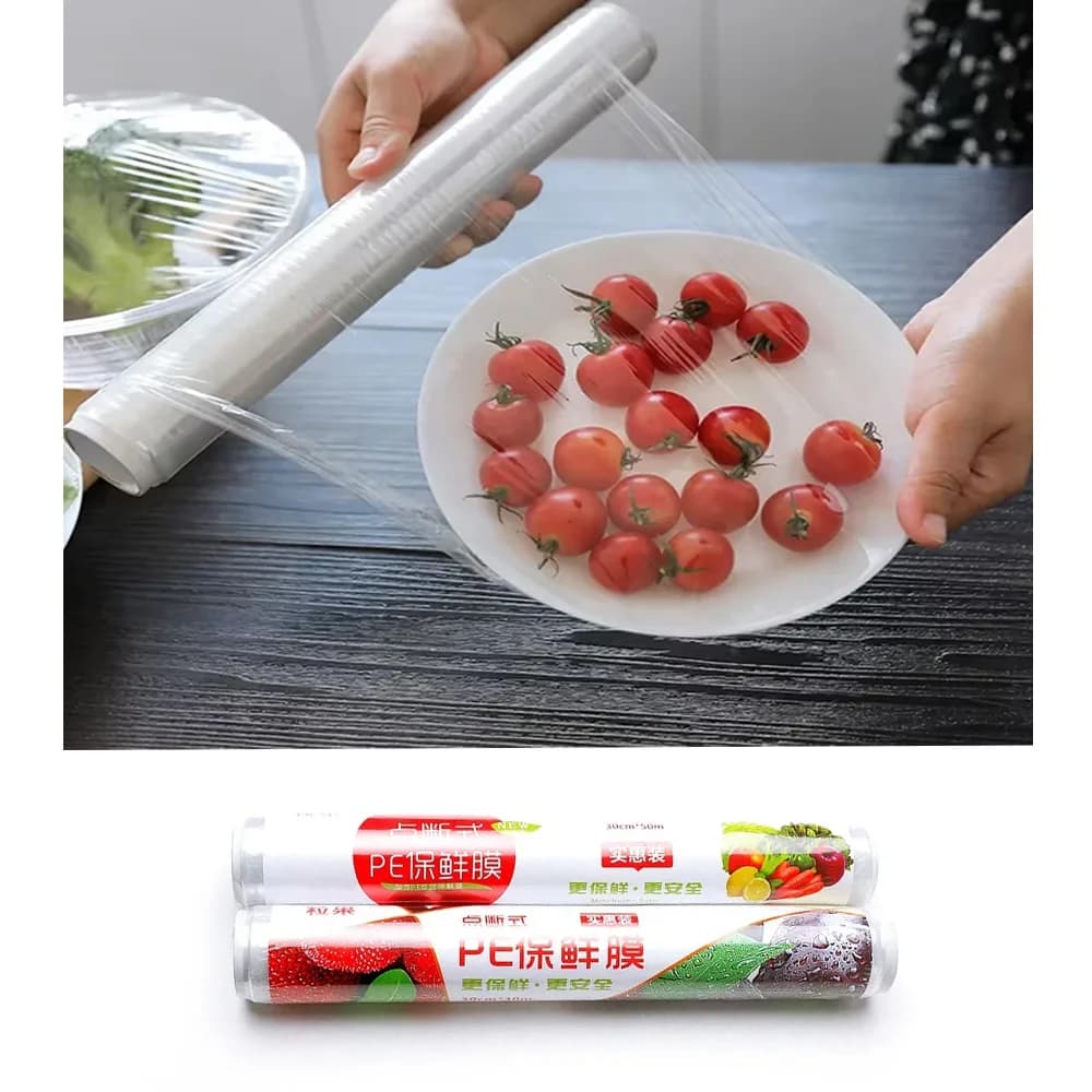 Rouleaux d'emballage alimentaire PE transparents 30/50M, Film jetable de conservation de la fraîcheur pour le réfrigérateur de cuisine et le stockage des aliments