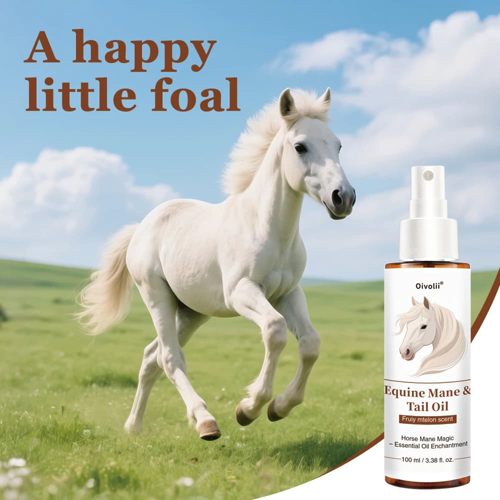 Huile de Soin pour Cheveux de Cheval – Pelage Brillant, Croissance Crinière et Queue, Ingrédients Végétaux Naturels, Démêlant, Conditionneur, Traitement, Toilettage Toutes Races
