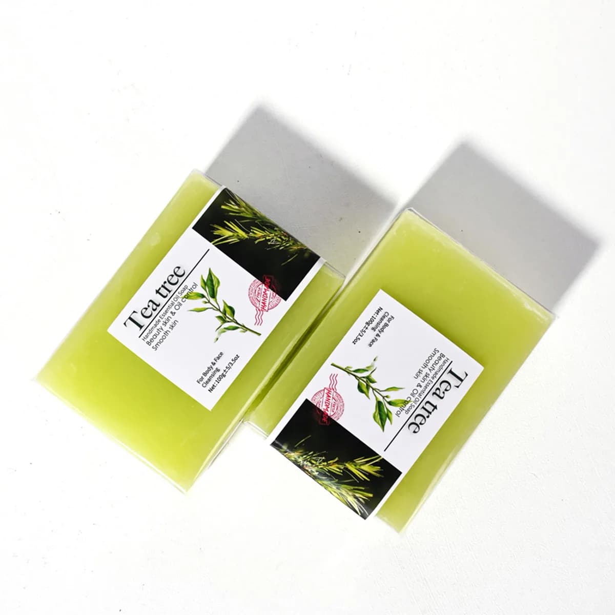 Savon à l'huile essentielle d'arbre à thé, 100g, fait à la main, huile d'olive, huiles essentielles végétales, blanchiment, nettoyage de base, caractéristiques sans produits chimiques