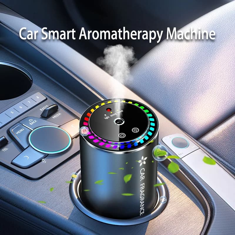 Diffuseur de parfum pour voiture avec pulvérisation automatique, en alliage d'aluminium, éliminateur d'odeurs avec lumière d'ambiance ciel étoilé coloré
