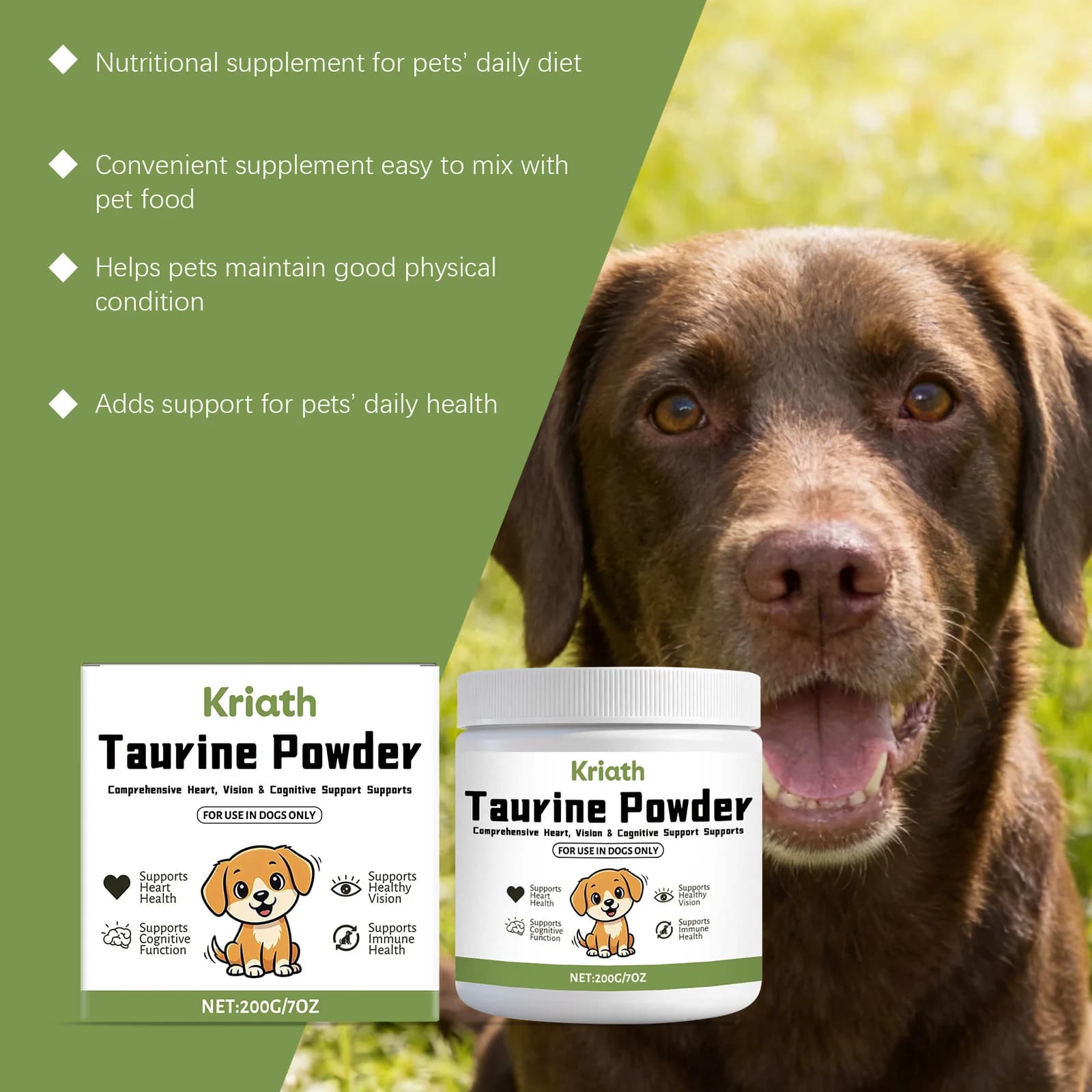 Poudre de Taurine pour Chiens Facile à Mélanger Soutient la Santé Cognitive Améliore la Luminosité du Pelage Améliore la Santé Cardiaque Suppléments Nutritionnels pour Animaux de Compagnie