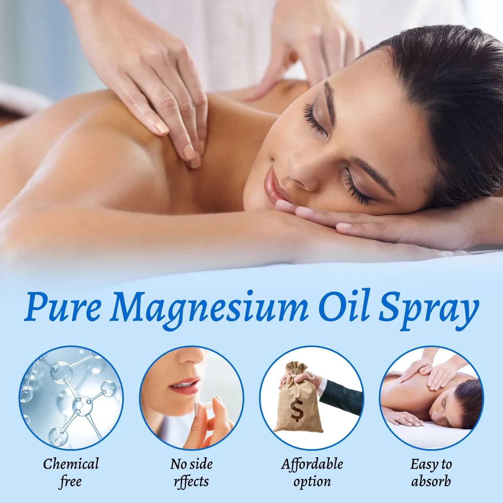 Huile de magnésium naturelle 60 ml - 10% de concentration minérale la plus élevée pour les soins de la peau et du corps. Spray à formule de chlorure à absorption rapide.
