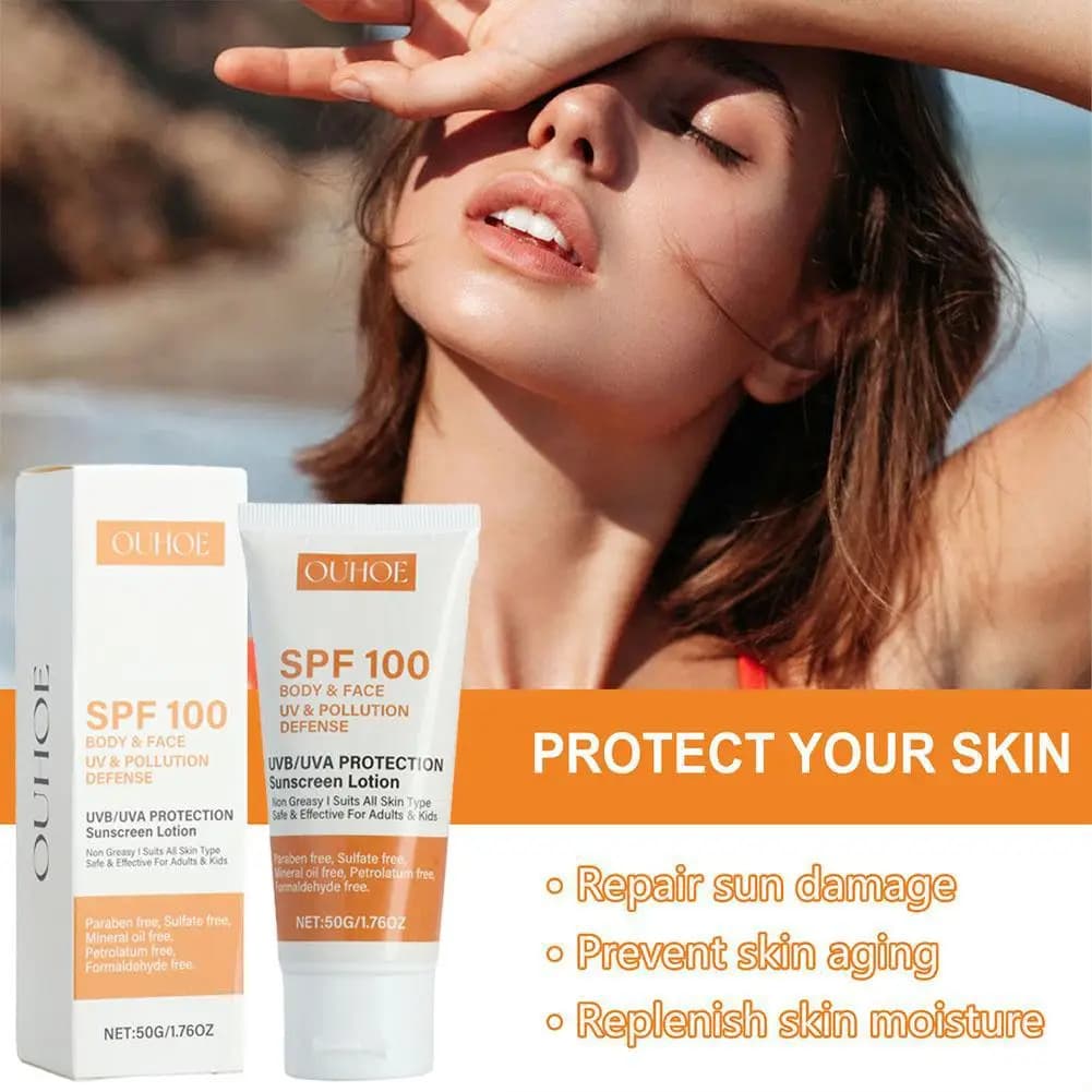 Crème solaire pour le corps Spf100 +, Non grasse, protection UV, contrôle de l'huile, crème solaire hydratante pour le visage, le cou et le corps, Bl B6X9