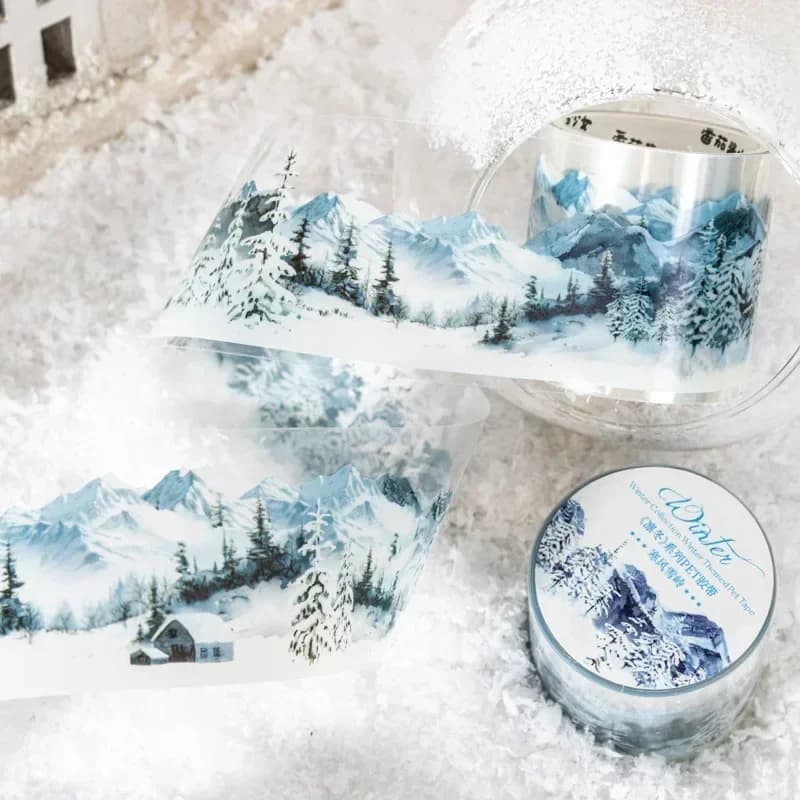 Ruban adhésif en l'horloge pour scrapbooking, thème d'hiver, paysage enneigé, matériel pour manuel, fournitures de papeterie, ruban adhésif, 1 rouleau, 2m, 40mm x 2m
