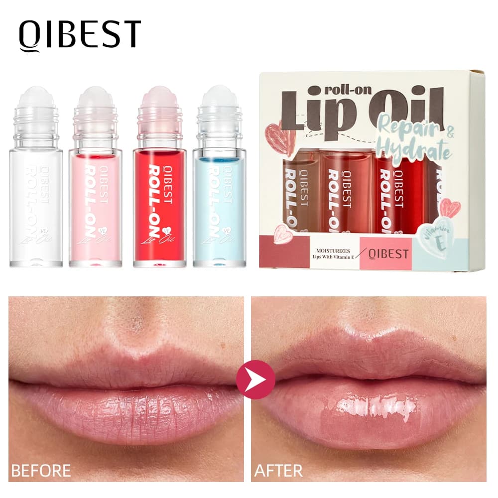 QIBEST Coffrets d'huiles à lèvres roll-on hydratantes et nourrissantes, brillant à lèvres, baume à lèvres nourrissant, lisse, longue durée, incolore, anti-dessèchement