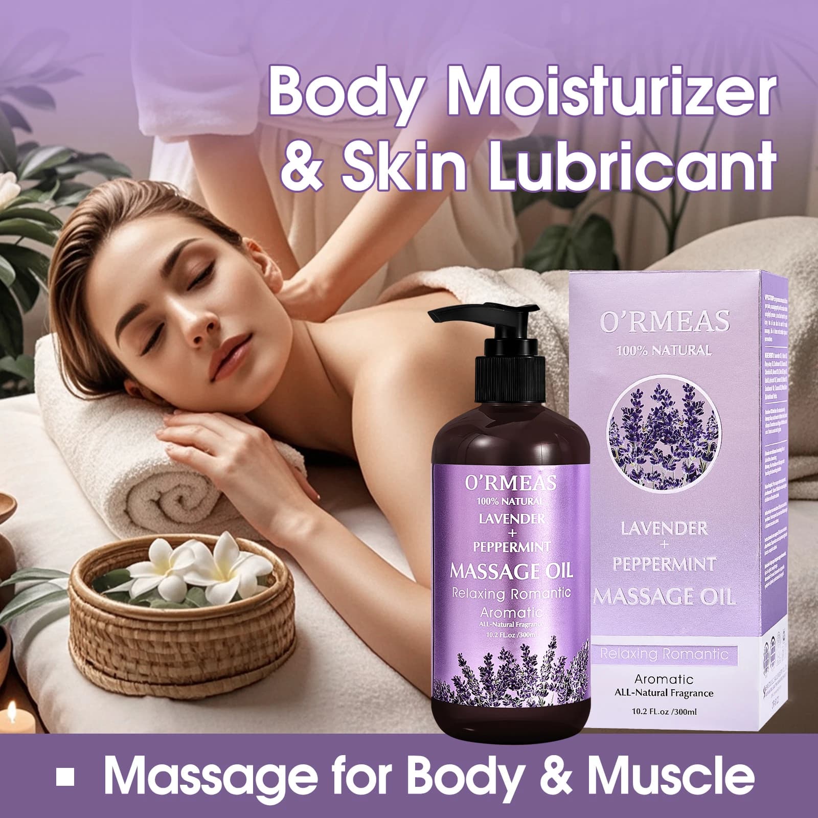 Huile corporelle de massage infusée à la lavande et à la menthe poivrée - Formule chauffante et hydratante pour hommes et femmes, 10,2 fl.oz