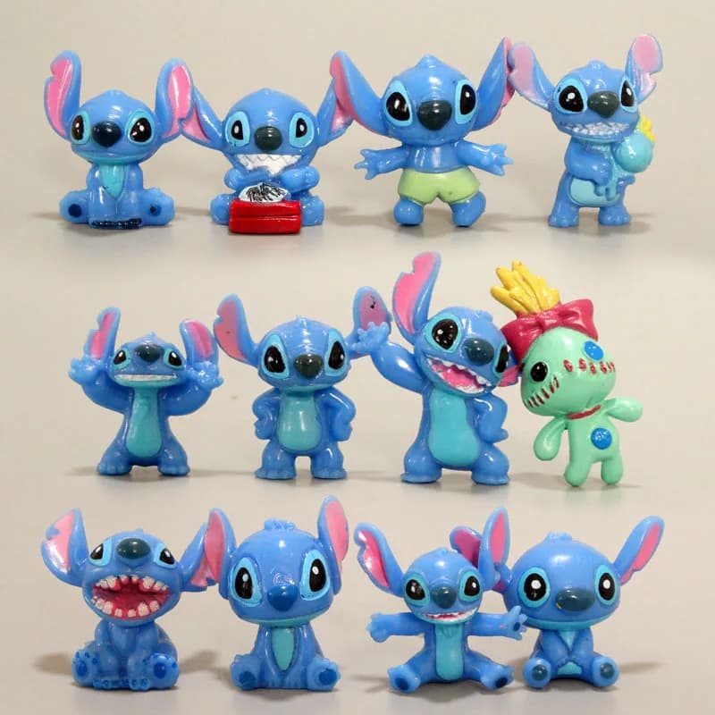 Figurines de dessin animé Lilo & Stitch, 6 pièces/12 pièces, collection de mini-modèles mignons, décoration de bureau ou de gâteau d'anniversaire, jouets pour enfants, cadeaux