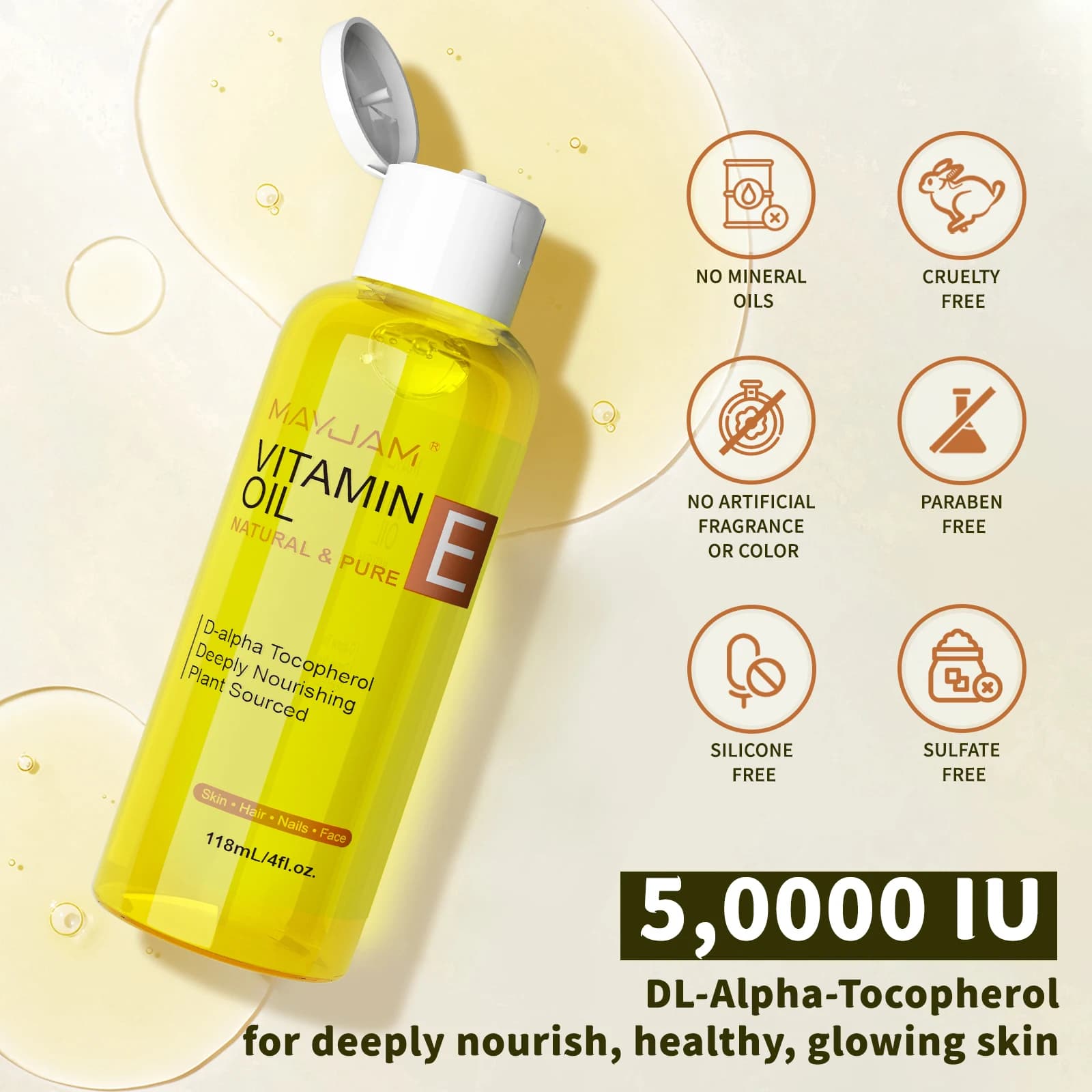 MAYJAM huile de vitamine E huile naturelle Pure pour les soins du visage et de la peau huile de Massage corporel pour les soins du corps 118ml 236ml huile essentielle hydrater