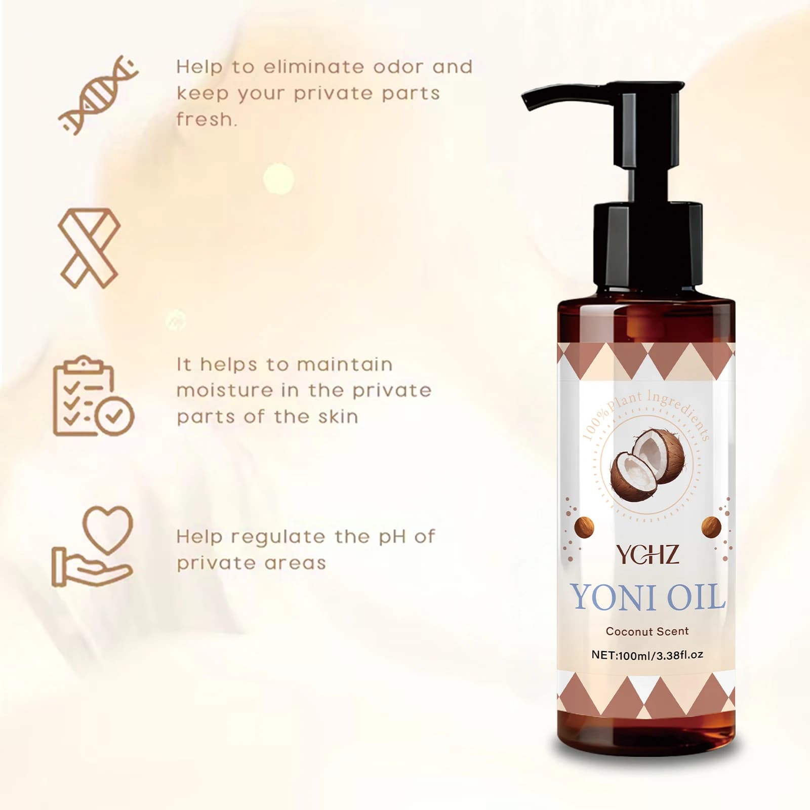 Huile Yoni pour soins intimes féminins - Parfum de noix de coco, élimine les odeurs, soulage l'inconfort, nettoie et resserre les zones intimes