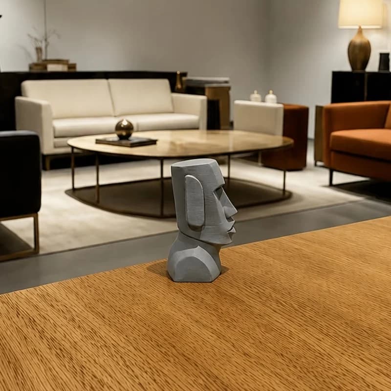 Statue Moaï qui fait hausser les sourcils - Avatar de l'île de Pâques, accrocheur regardant vers le haut avec la phrase « Are you serious? » Ornement de décoration de bureau emoji