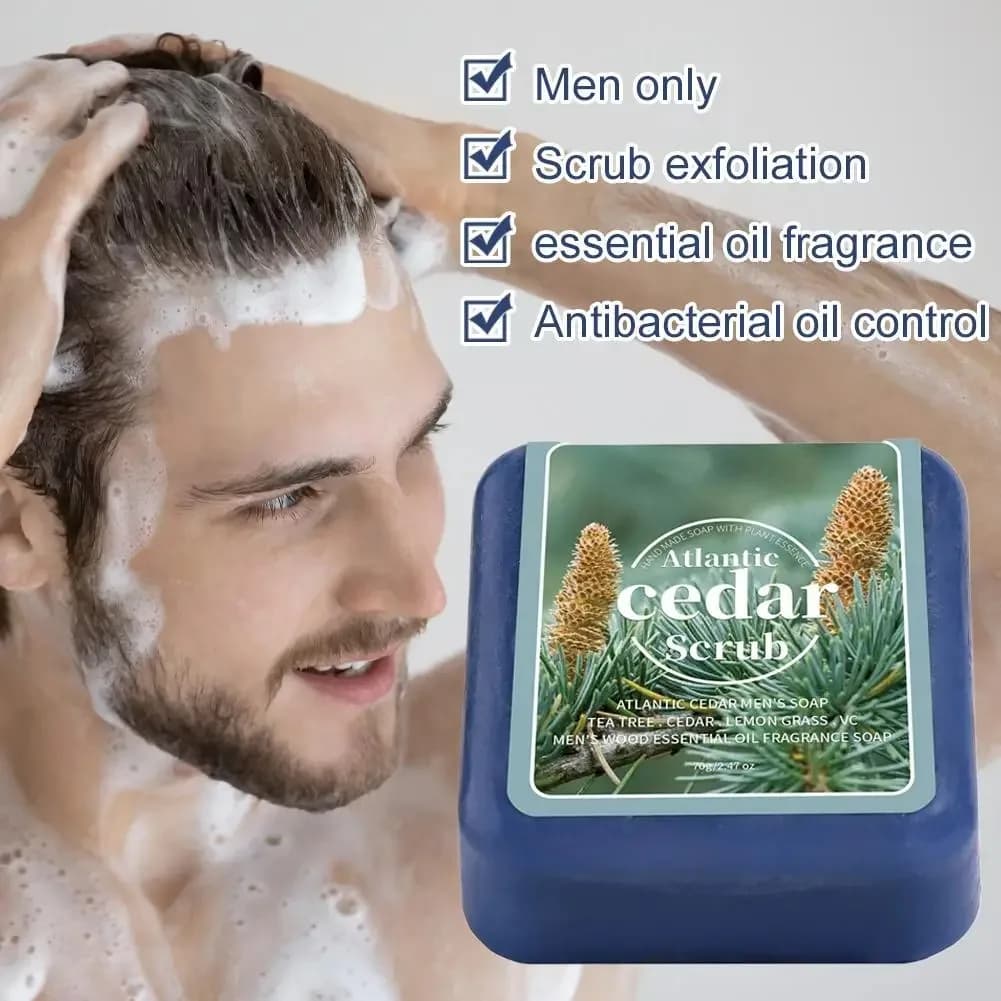 Savon à l'huile essentielle de cèdre pour hommes, savon de voyage portable pour hôtel, nettoyage en profondeur, parfum boisé, savon fait à la main, savon pour le visage et le corps