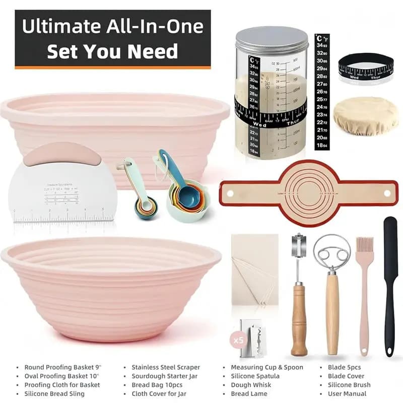 Mélangeur de pâte FLYY inclus dans le kit de culture de levure, avec panier de fermentation rond, panier de fermentation et batteur à œufs