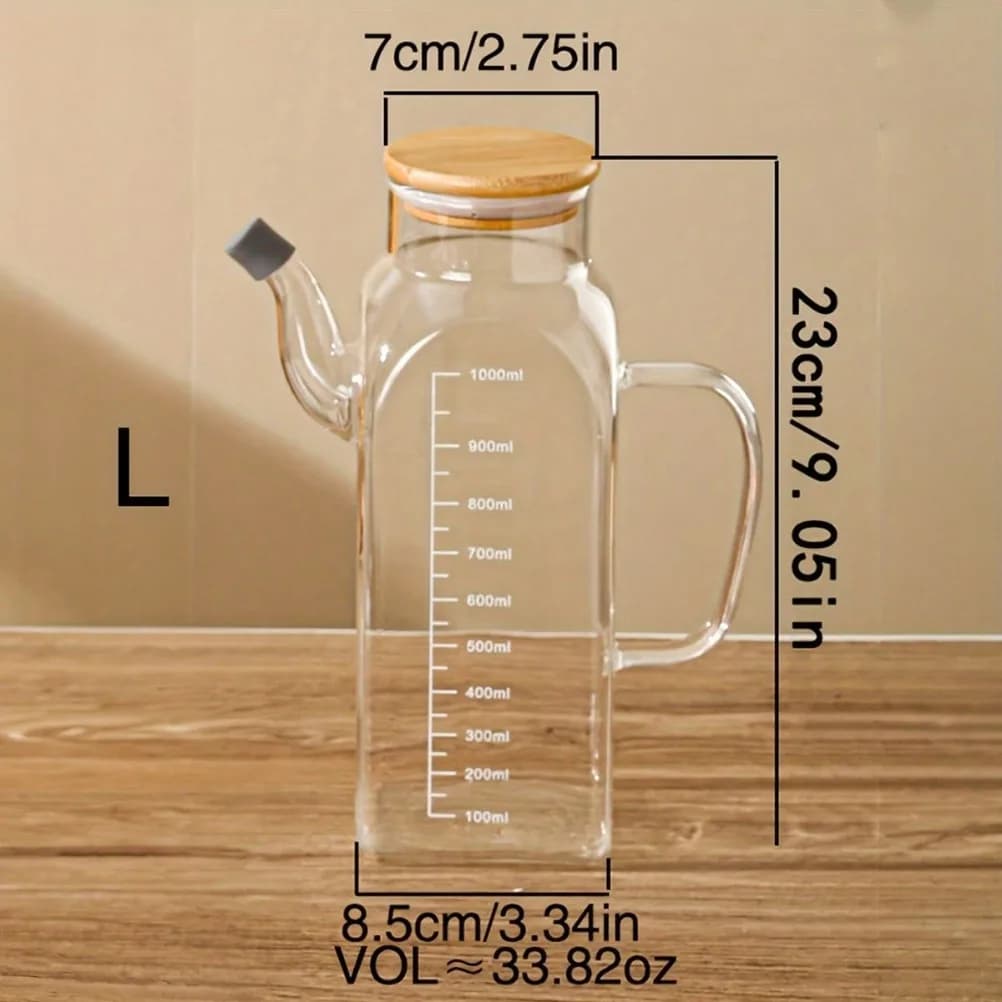 Pot à huile en verre de 1000ml, Pot à vinaigre de grande capacité avec couvercle avec marquages de mesure, lavage des mains uniquement, accessoires de cuisine à usage domestique