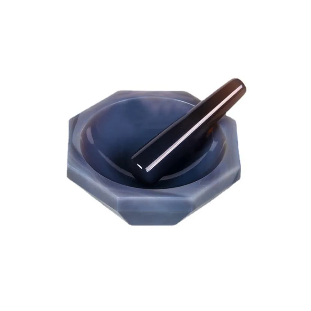 Le mortier d'agate naturelle est livré avec une tige de mortier assortie, bol de broyage de 30 à 90 mm de diamètre intérieur