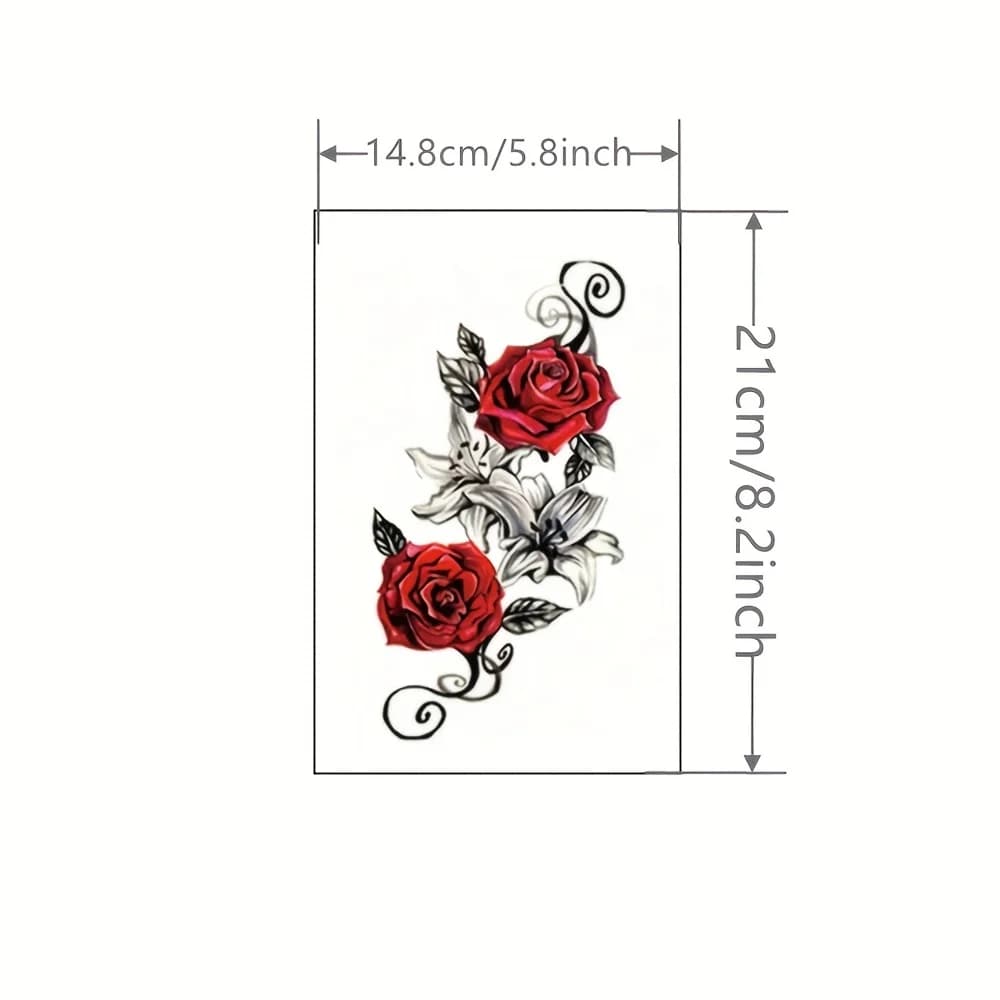 Autocollants de tatouage temporaires rouges en forme de Rose, 2 pièces, pour bras et jambes, Design de poitrine et de cuisse, imperméable, parfait pour les femmes