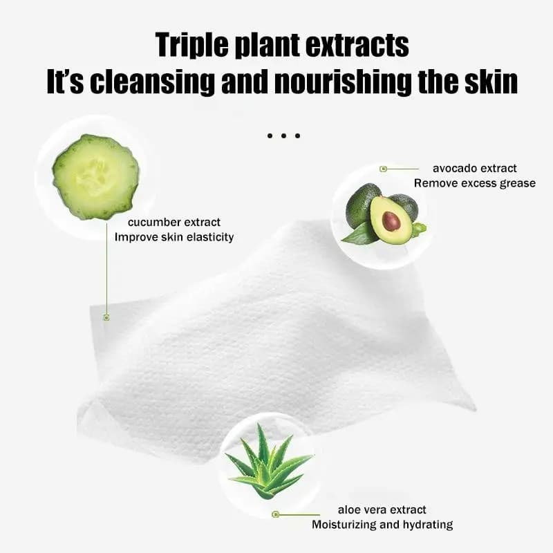 Lingettes démaquillantes parfumées à l'avocat, nettoyage en profondeur de la peau du visage, éliminent en douceur le maquillage, hypoallergéniques, hydratantes, pratiques pour les voyages