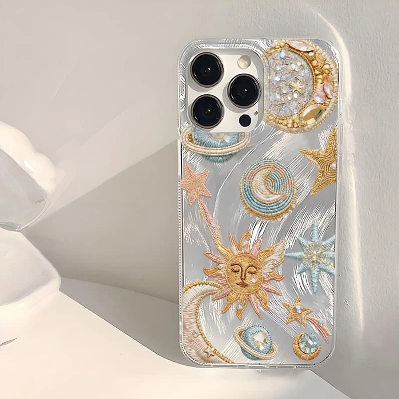 Coque Étoile Lune Soleil Planète Or Rose Bleu pour Samsung Galaxy S26 S25 Ultra S23 Plus S24 FE S22 S21 S20 FE A56 A55 A54 A35