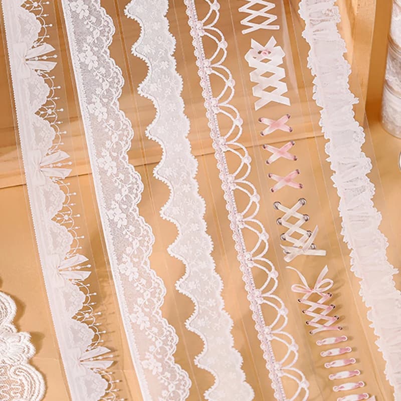 3 Rouleaux de Ruban Washi Imitation Dentelle Style Palais Français, Élégants Autocollants en Dentelle Blanche pour Décoration de Journal Créatif