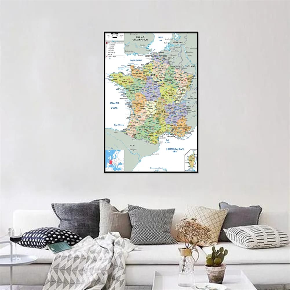 Carte administrative de la France, affiche non encadrée, impressions artistiques pour la maison, la salle, le bureau, fournitures éducatives