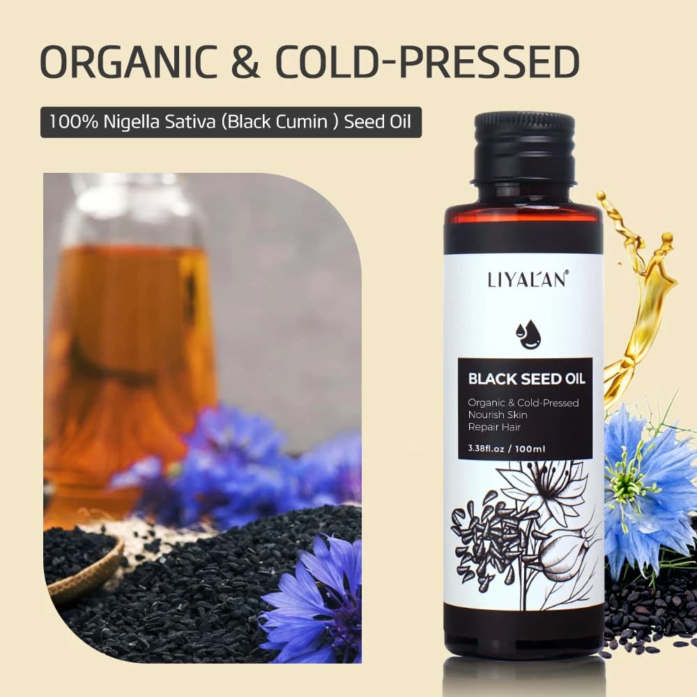 Huile de cumin noir 100 ml pour les soins capillaires, renforce et conditionne le cuir chevelu, pressée à froid, nourrit les ongles, hydrate la peau, massage corporel