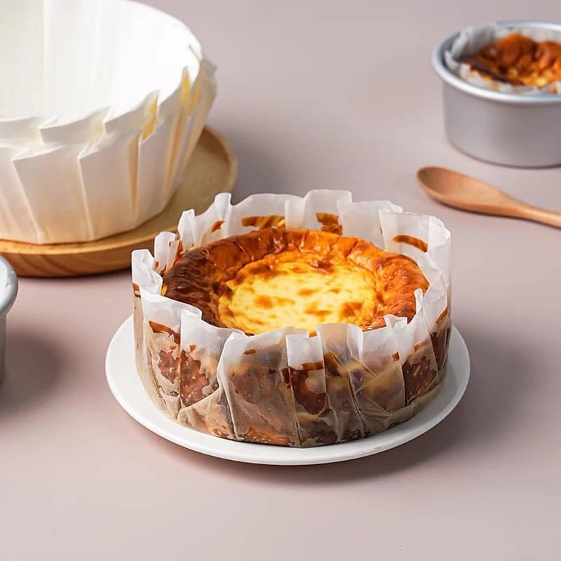 Moule en papier pliable pour gâteau au fromage basque, papier de cuisson, huile de cuisson, bord vert, mousse, libération de poulet