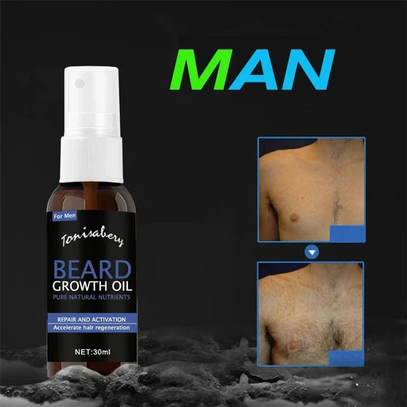 Sérum de croissance de barbe Spray, huile essentielle de croissance de cheveux, plus épais, plus épais, plus complet, adoucissant, liquide hydratant pour barbe