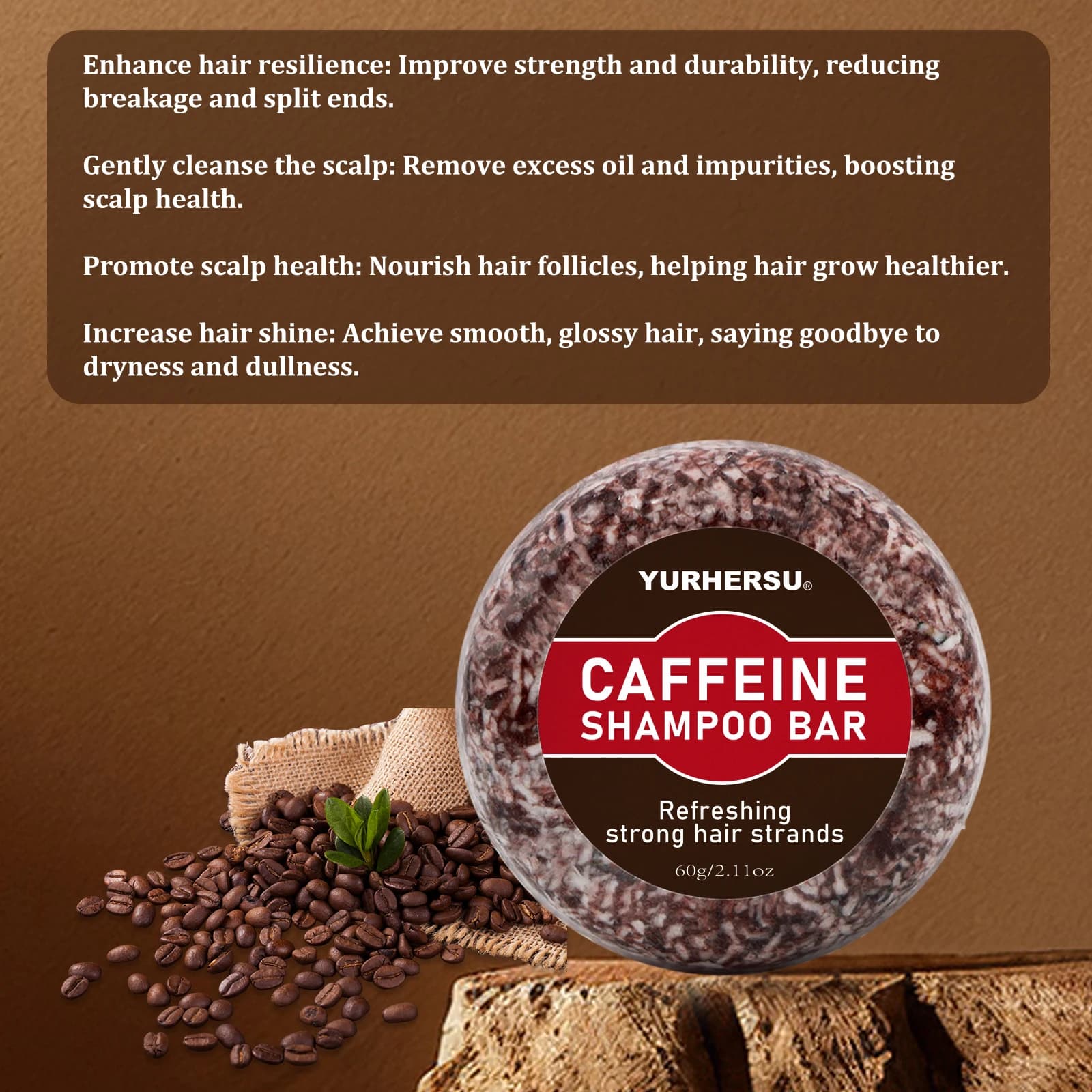 Shampooing solide à la caféine pour la croissance des cheveux, stoppe rapidement la perte de cheveux, anti-DHT, épaissit et renforce les cheveux, pour hommes et femmes, shampooing solide naturel