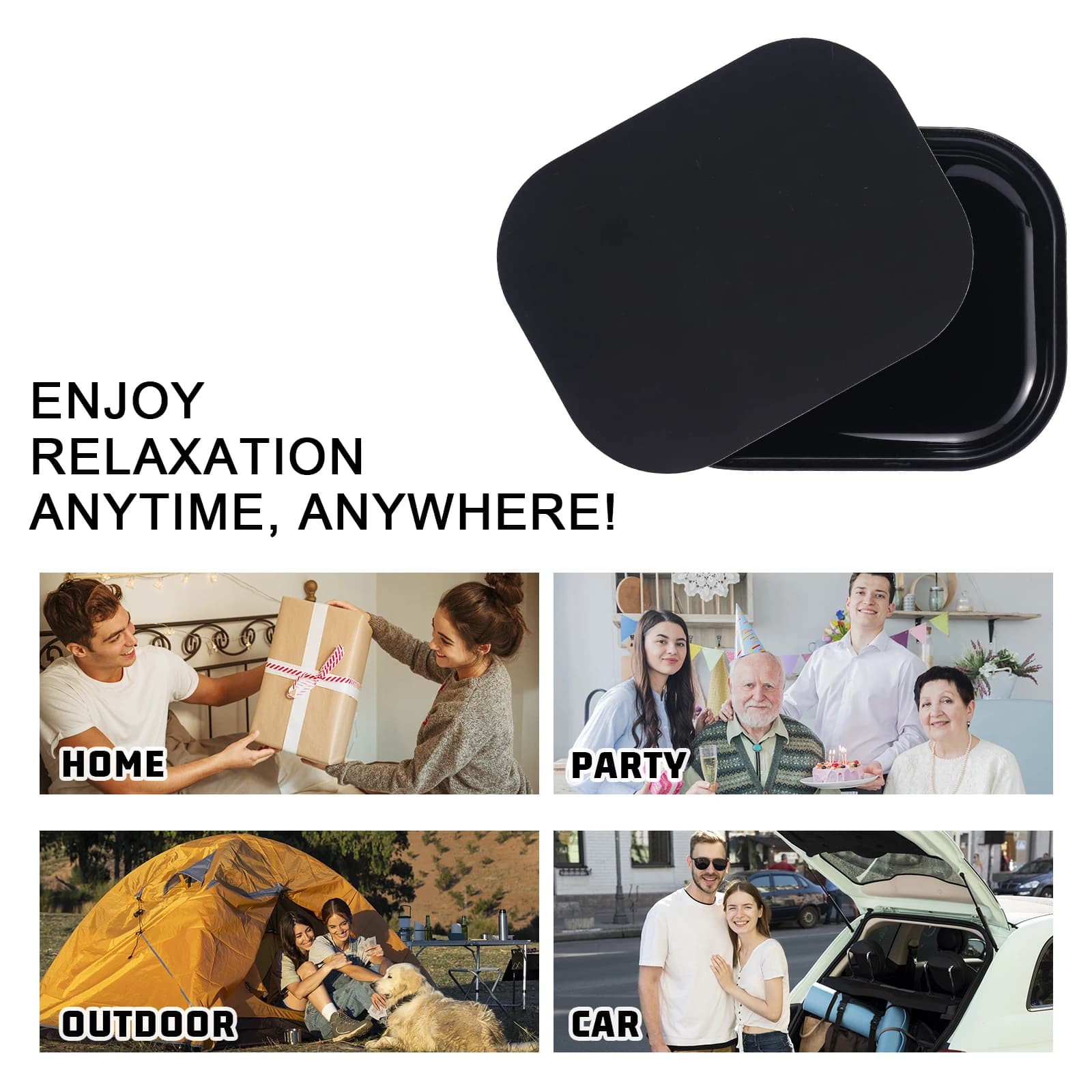 Plateau roulant en métal noir de 7 " x 5,5 " avec couvercle magnétique souple en PVC