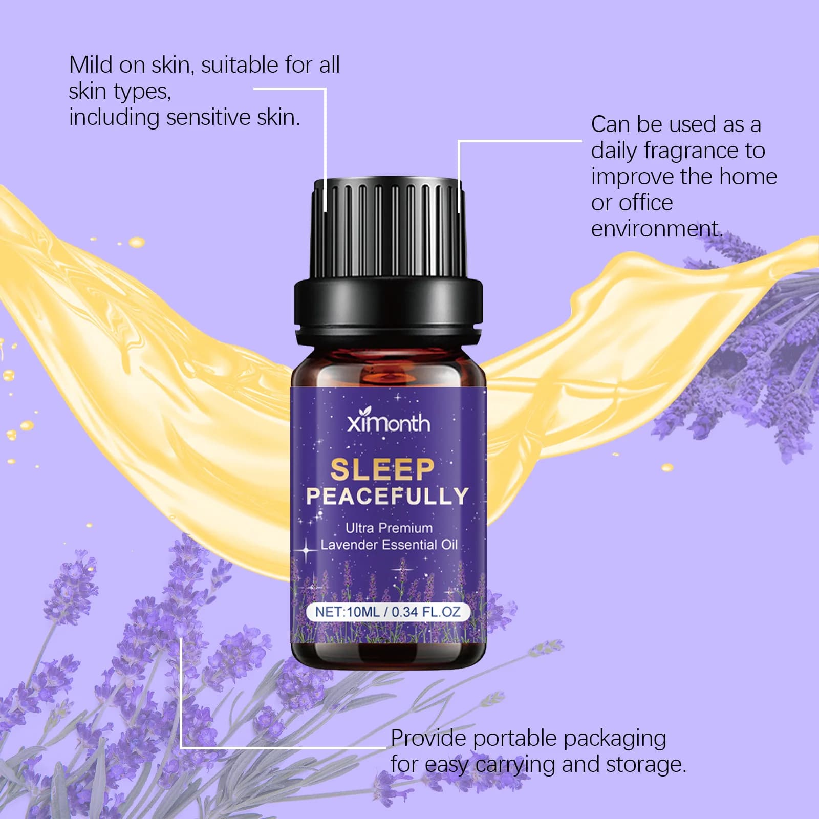 Huile Essentielle de Lavande : Apaise, Calme les Tensions, Soulage la Fatigue, Améliore le Cycle du Sommeil – Idéale pour Chambre et Bureau, Huile Relaxante d'Aromathérapie pour Aider au Sommeil