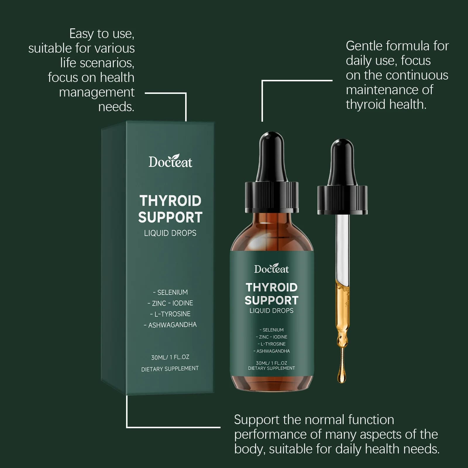 DOCTEAT Gouttes pour la Santé de la Thyroïde : Stimule le Métabolisme